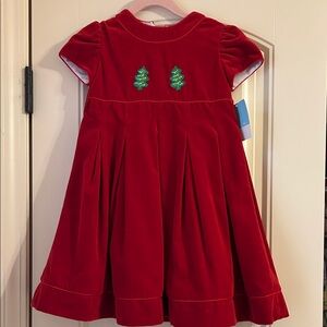 Red Velvet Kids Dress with Tree Embroidery